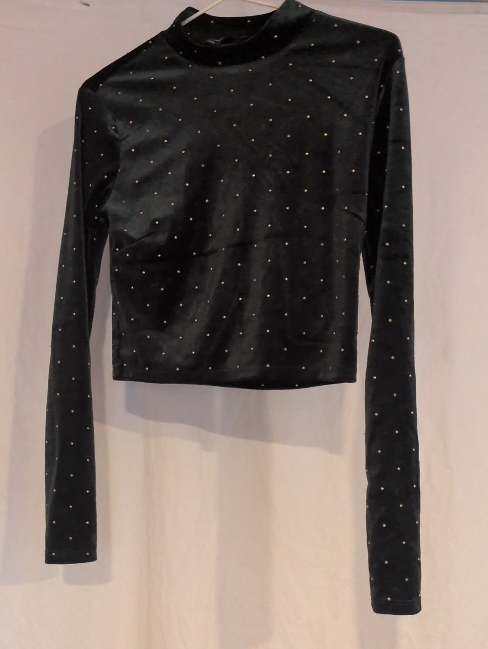 Dark Green Long-Sleeve Mock Neck Crop Top Size small